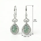 925 Sterling Silver Elegant Jadeite Gourd Drop Earrings with Shimmering Stone Accents in White Metal