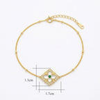 925 Sterling Silver Radiant Emerald and Mother of Pearl Quatrefoil Station Bracelet with Delicate Beading