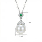 925 Sterling Silver Elegant White Pearl and Emerald Pendant Necklace with Sparkling Diamond Accents NP Collection