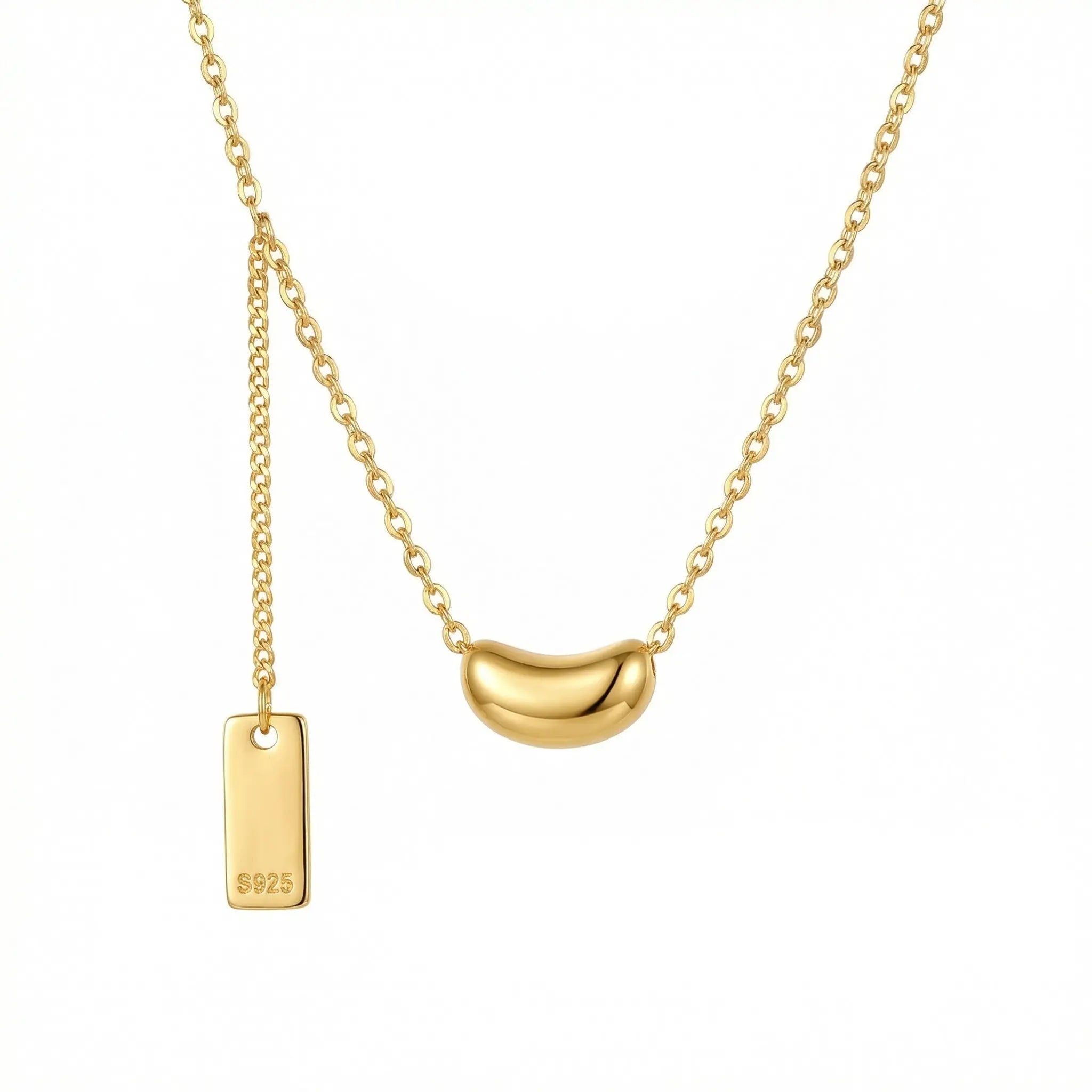 925 Sterling Silver Minimalist Sterling Silver Bean Pendant Necklace with Dainty Chain and S925 Hallmark Tag NP Collection