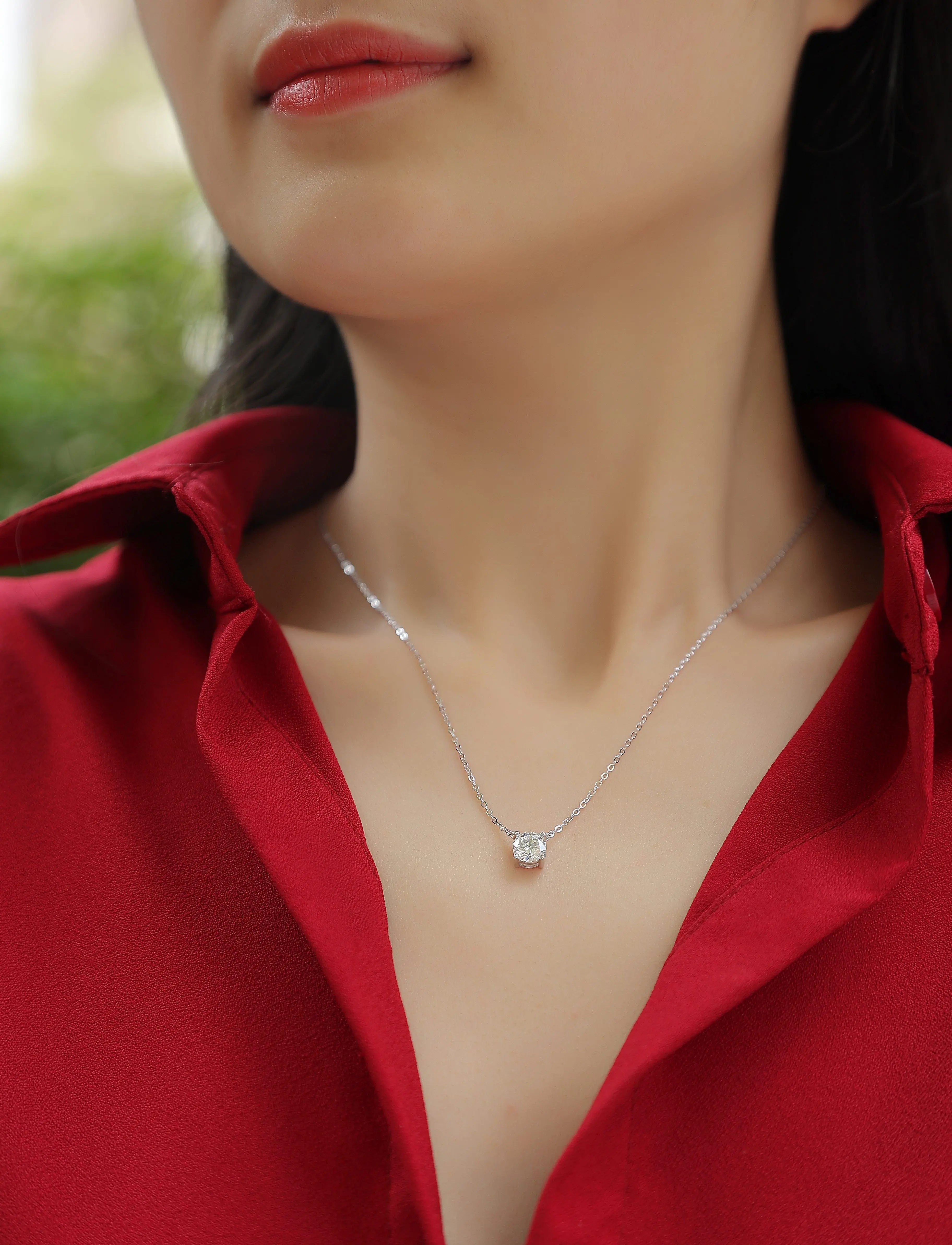 Diamond Jewelry Necklace Pendant Set with 1-Carat and 2-Carat Moissan Diamonds, S925 Sterling Silver and Platinum Plating