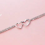 S925 Sterling Silver I Love U Forever Love Heart Double Chain Bracelets