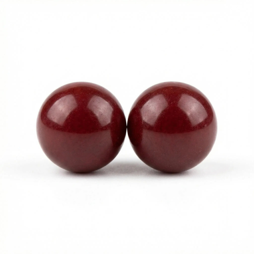 925 Sterling Silver A Pair of Polished Dark Red Glossy Spheres