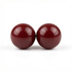925 Sterling Silver A Pair of Polished Dark Red Glossy Spheres