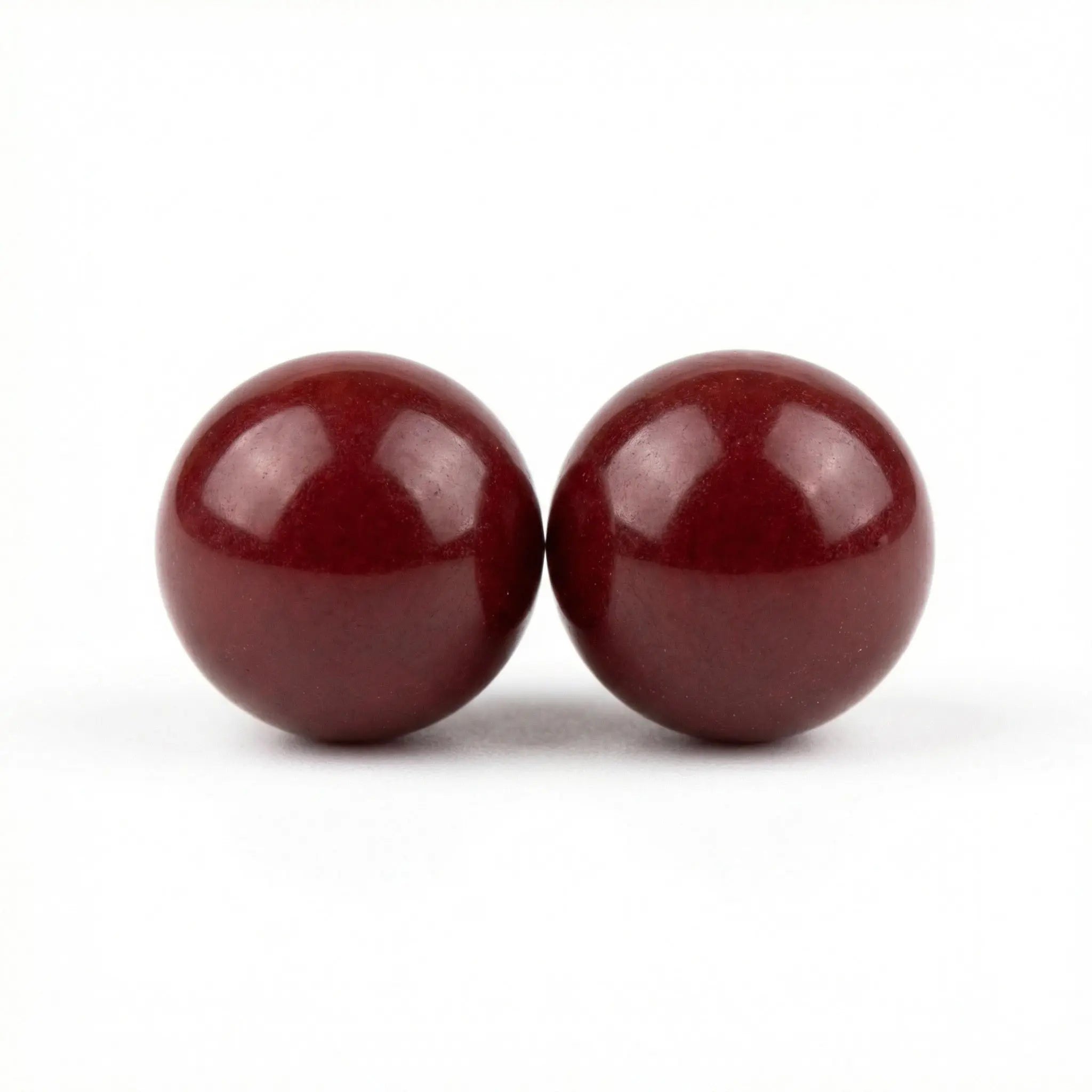 925 Sterling Silver A Pair of Polished Dark Red Glossy Spheres