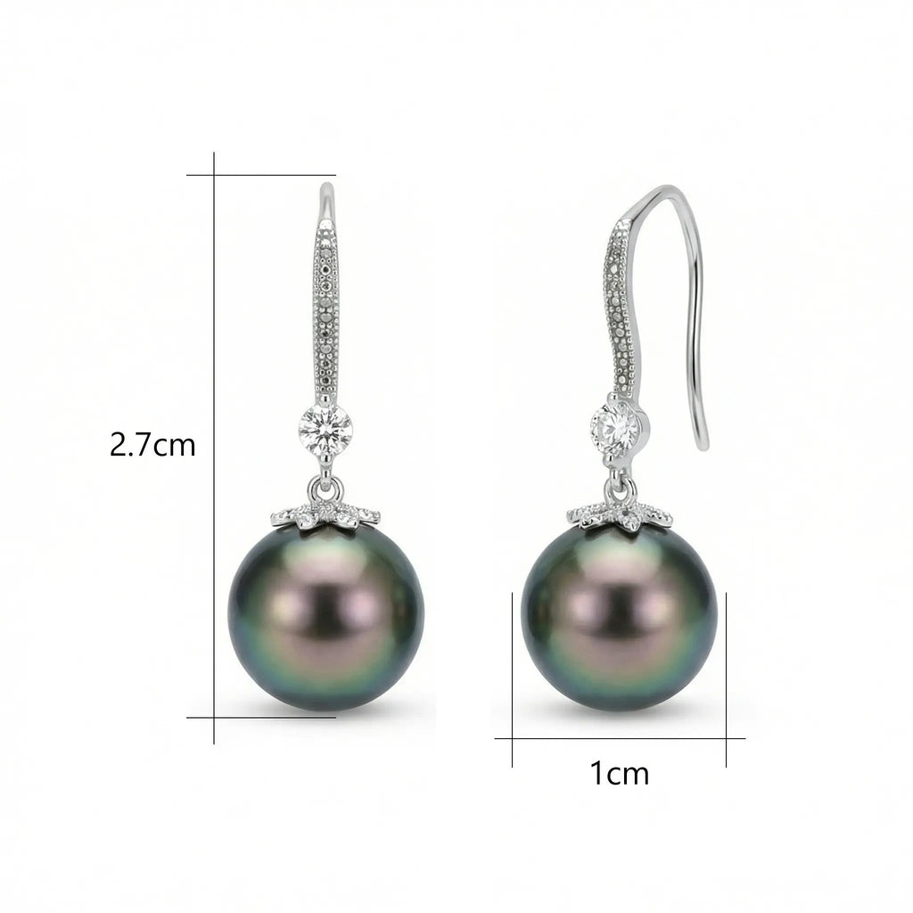 925 Sterling Silver Sophisticated Tahitian Black Pearl Drop Earrings with Shimmering Accents in Elegant Silver Tones
