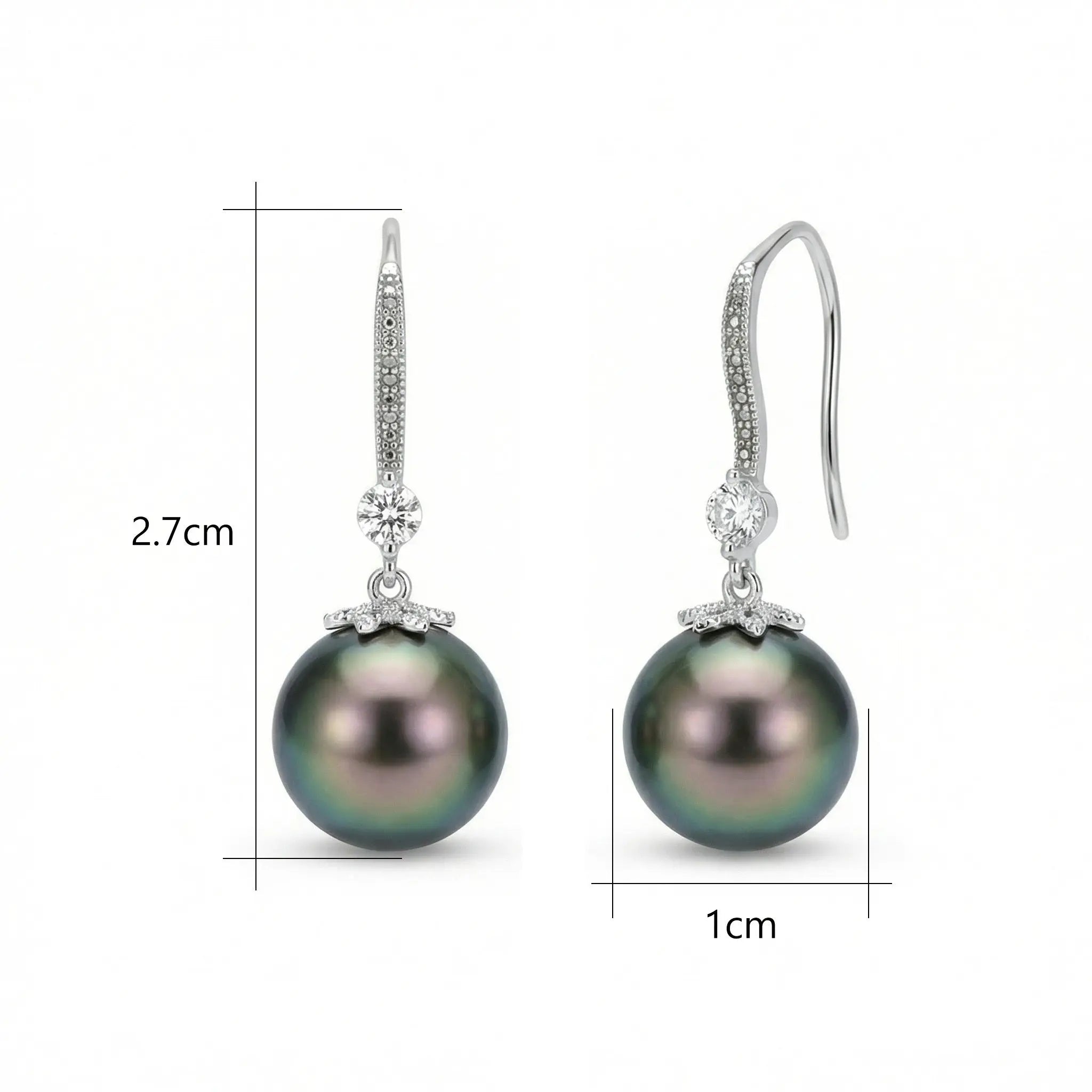 925 Sterling Silver Sophisticated Tahitian Black Pearl Drop Earrings with Shimmering Accents in Elegant Silver Tones