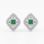925 Sterling Silver Elegant Emerald and CZ-Encrusted Rose-Toned Quatrefoil Halo Stud Earrings