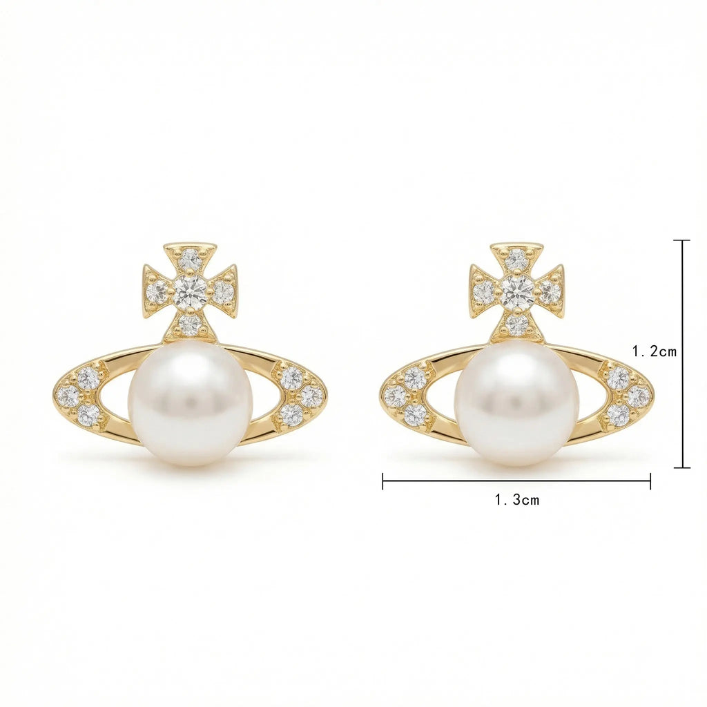 925 Sterling Silver Elegant Orb Pearl Stud Earrings with Sparkling Crystal Accents