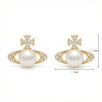 925 Sterling Silver Elegant Orb Pearl Stud Earrings with Sparkling Crystal Accents
