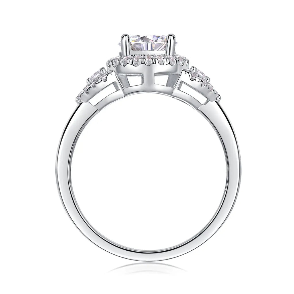 Large Diamond Wedding Ring with Moissanite Silver Ring 