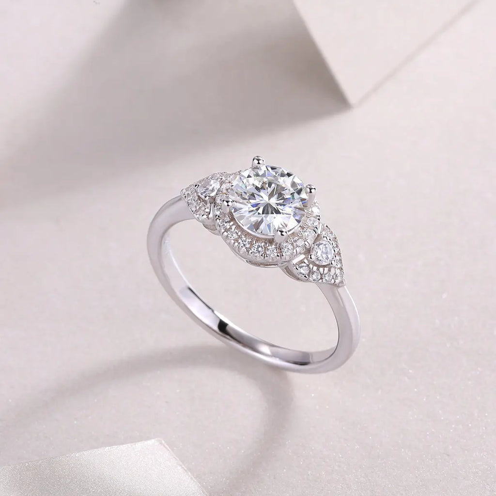 Large Diamond Wedding Ring with Moissanite Silver Ring 