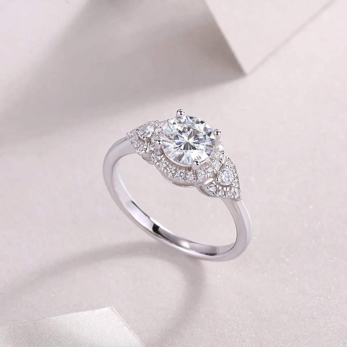 Large Diamond Wedding Ring with Moissanite Silver Ring 