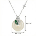 925 Sterling Silver Elegant White Round Pendant Necklace with Green Leaf Accents and Sparkling Silver Floral Chain NP Collection