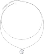 Layered Choker Necklace S925 Sterling Silver Full Moon