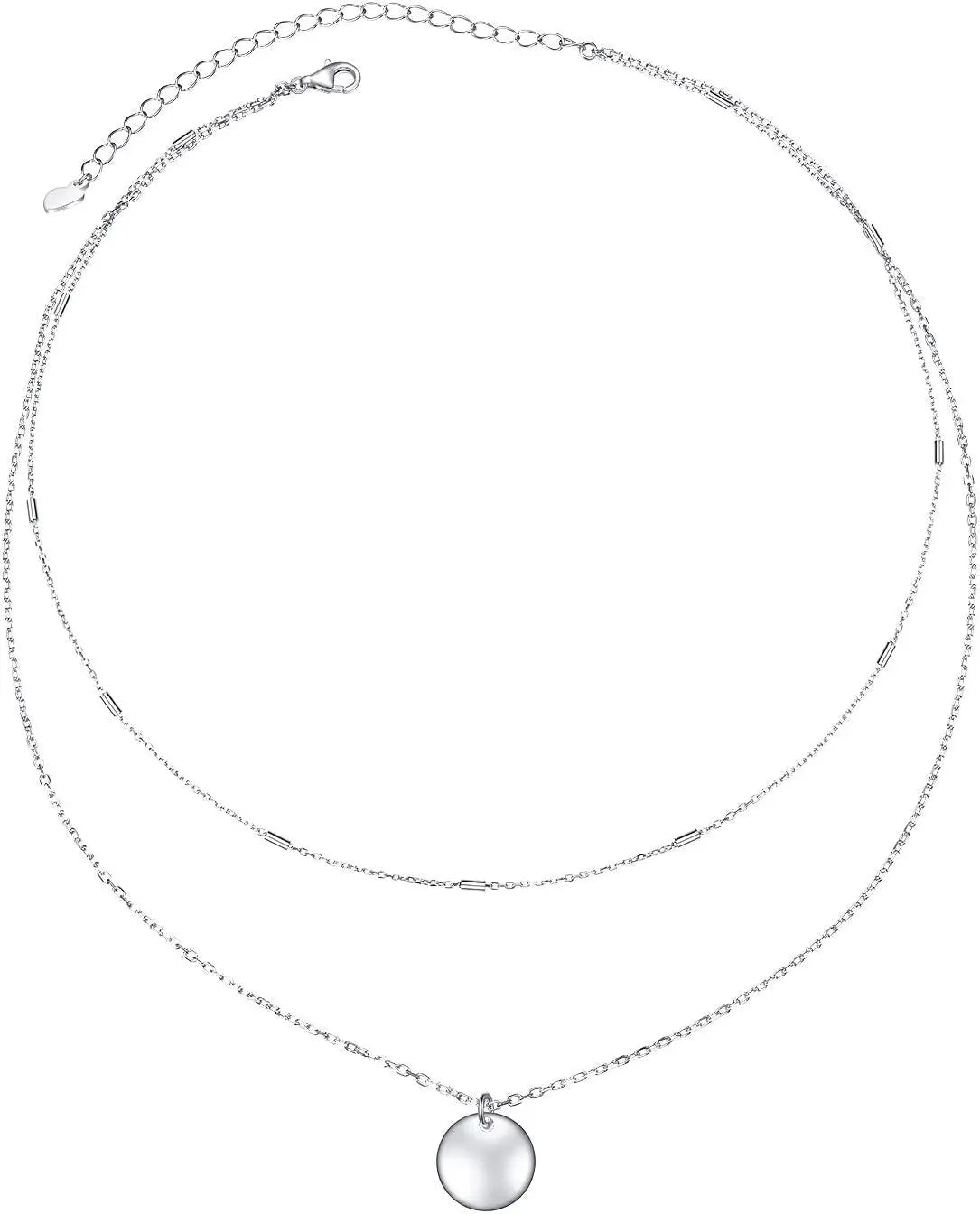 Layered Choker Necklace S925 Sterling Silver Full Moon