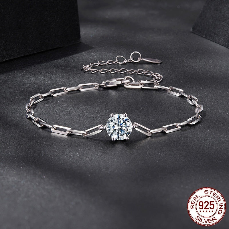 D Color 1 Karat Moissanite Bracelet Women's Simple S925 Sterling Silver Bracelet
