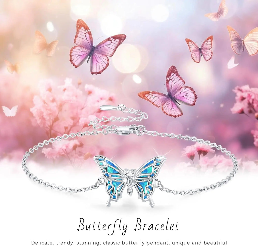 925 Sterling Silver Bracelets Adjustable Opal Butterfly