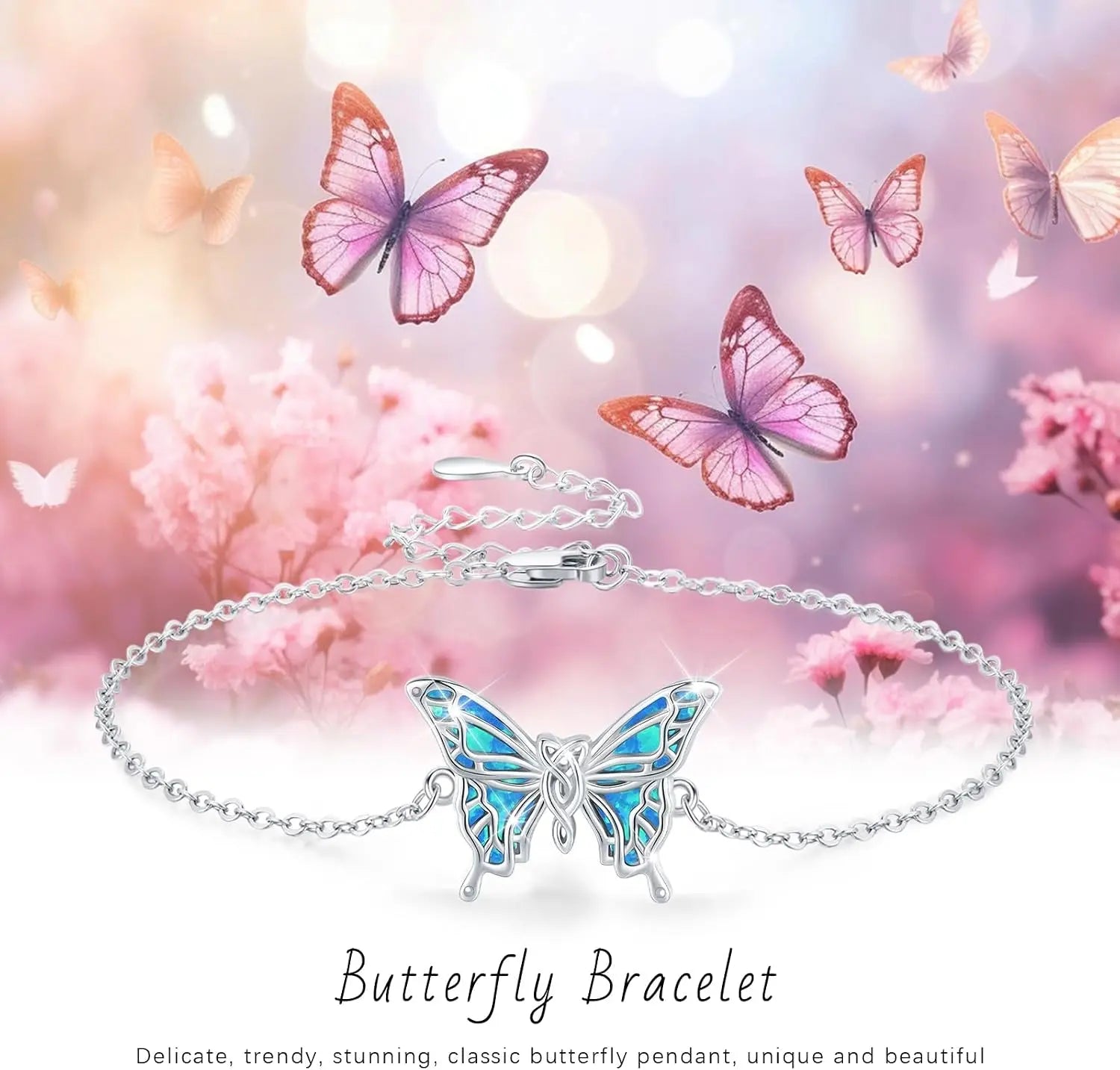 925 Sterling Silver Bracelets Adjustable Opal Butterfly