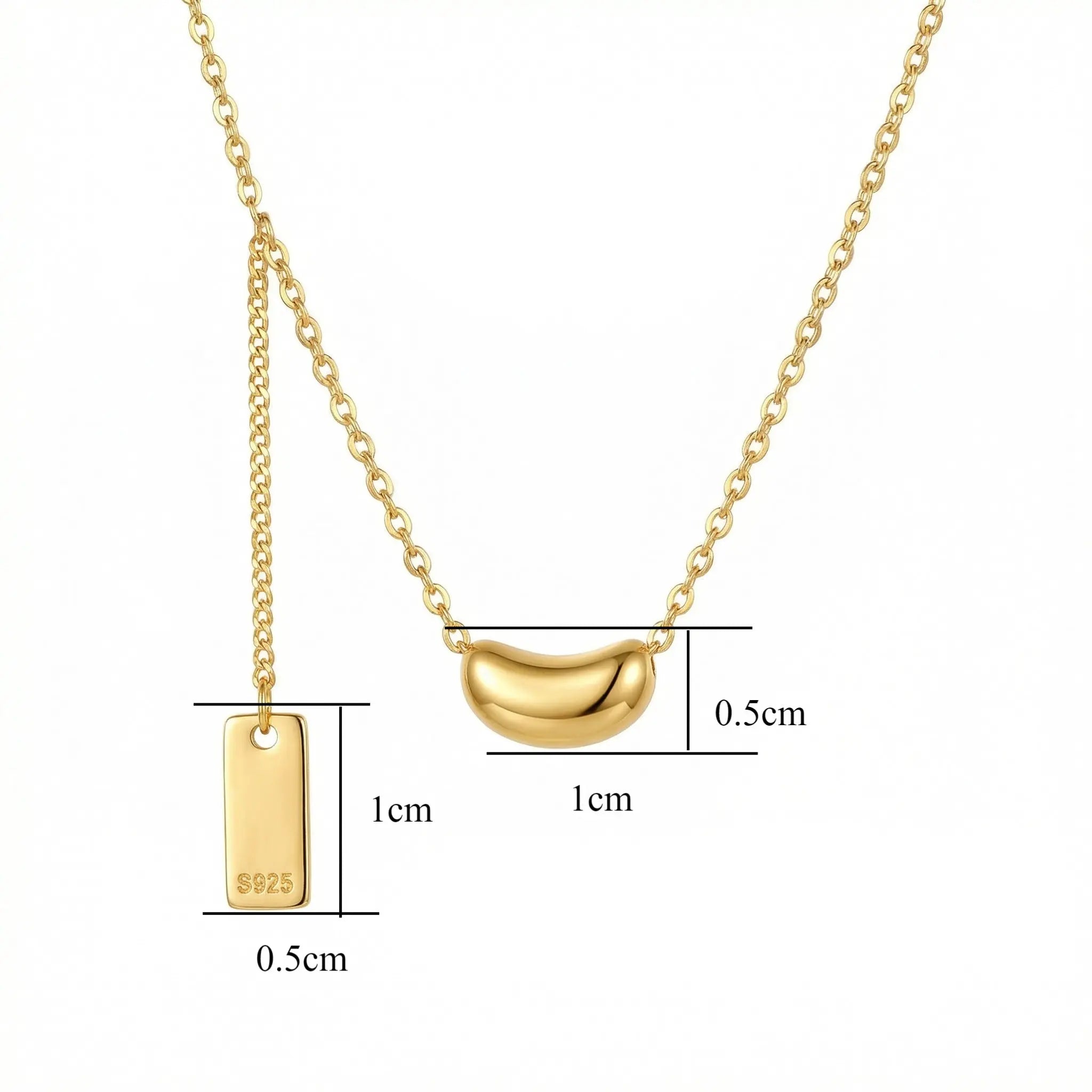 925 Sterling Silver Minimalist Sterling Silver Bean Pendant Necklace with Dainty Chain and S925 Hallmark Tag NP Collection