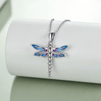Sterling Silver Dragonfly Urn for Ashes Opal Dragonfly Cremation Necklace
