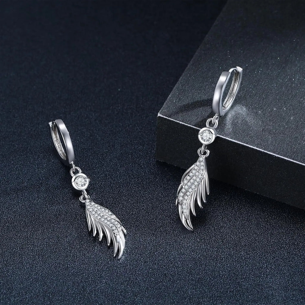 925 Sterling Silver Angel Wings Dangle Earrings