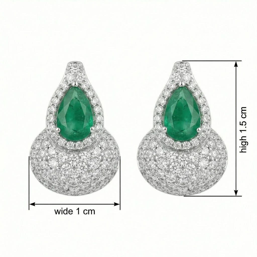 925 Sterling Silver Elegant Pear-Cut Emerald and Diamond Halo Teardrop Earrings with Shimmering Pavé Accents NP Collection