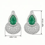 925 Sterling Silver Elegant Pear-Cut Emerald and Diamond Halo Teardrop Earrings with Shimmering Pavé Accents NP Collection