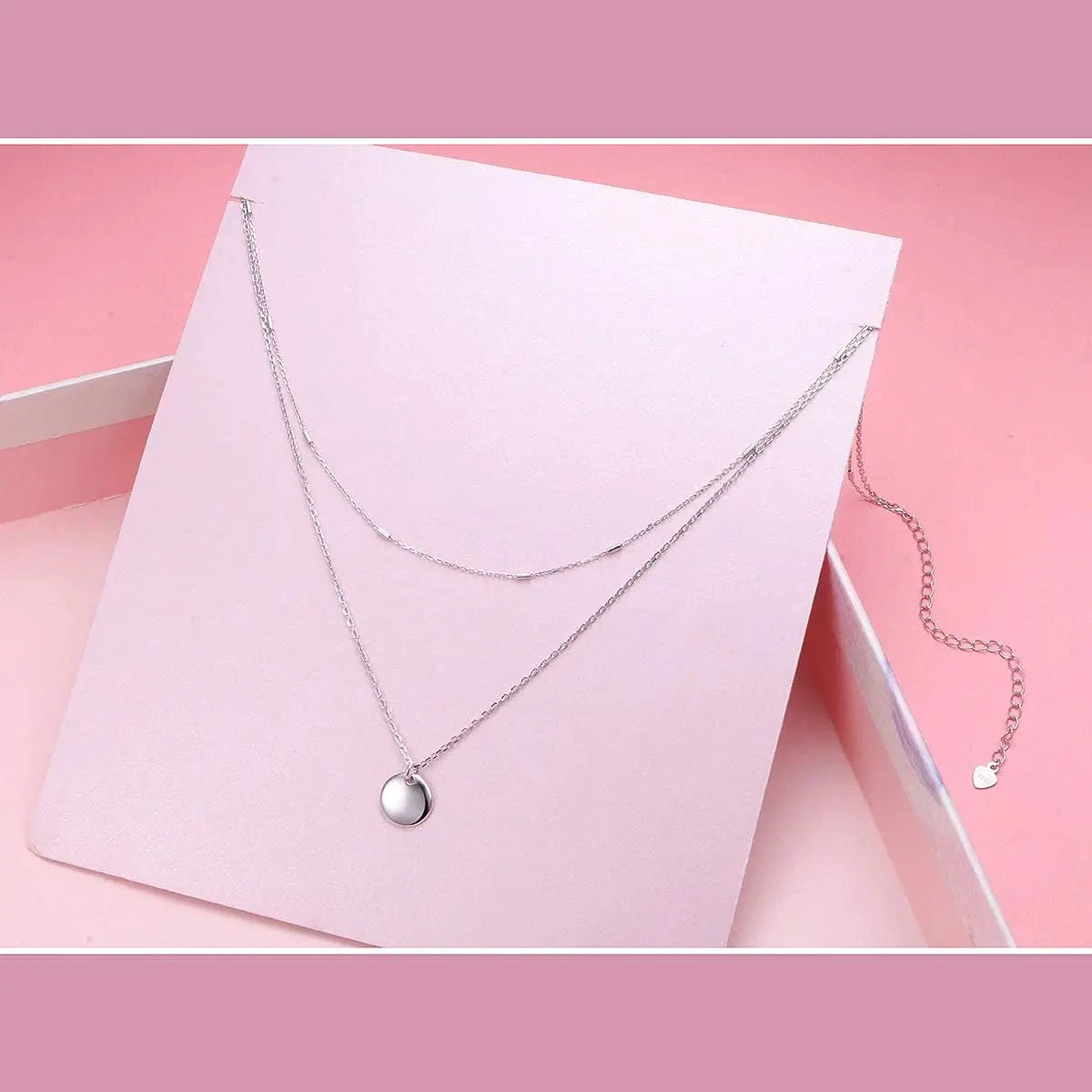 Layered Choker Necklace S925 Sterling Silver Full Moon