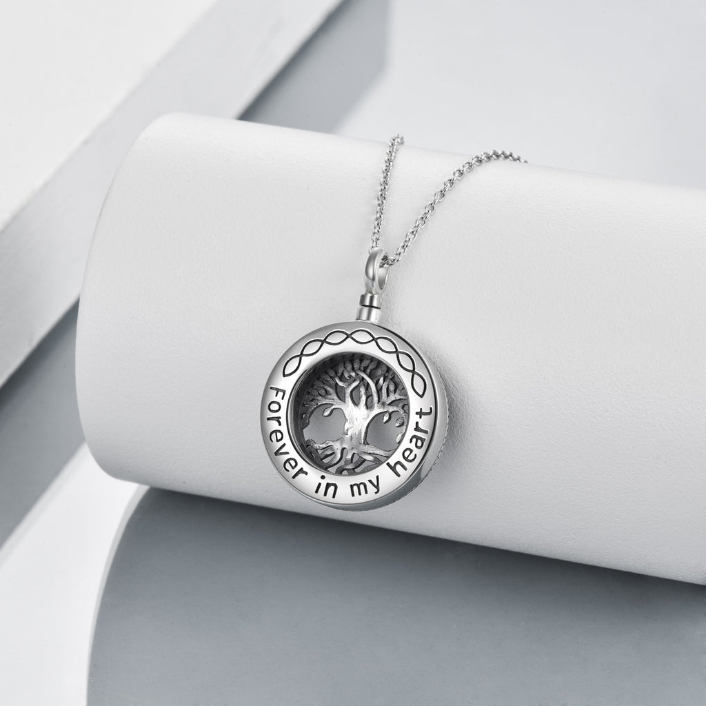 Tree of Life Urn Necklace Sterling Silver Circle Cremation Pendant Necklace