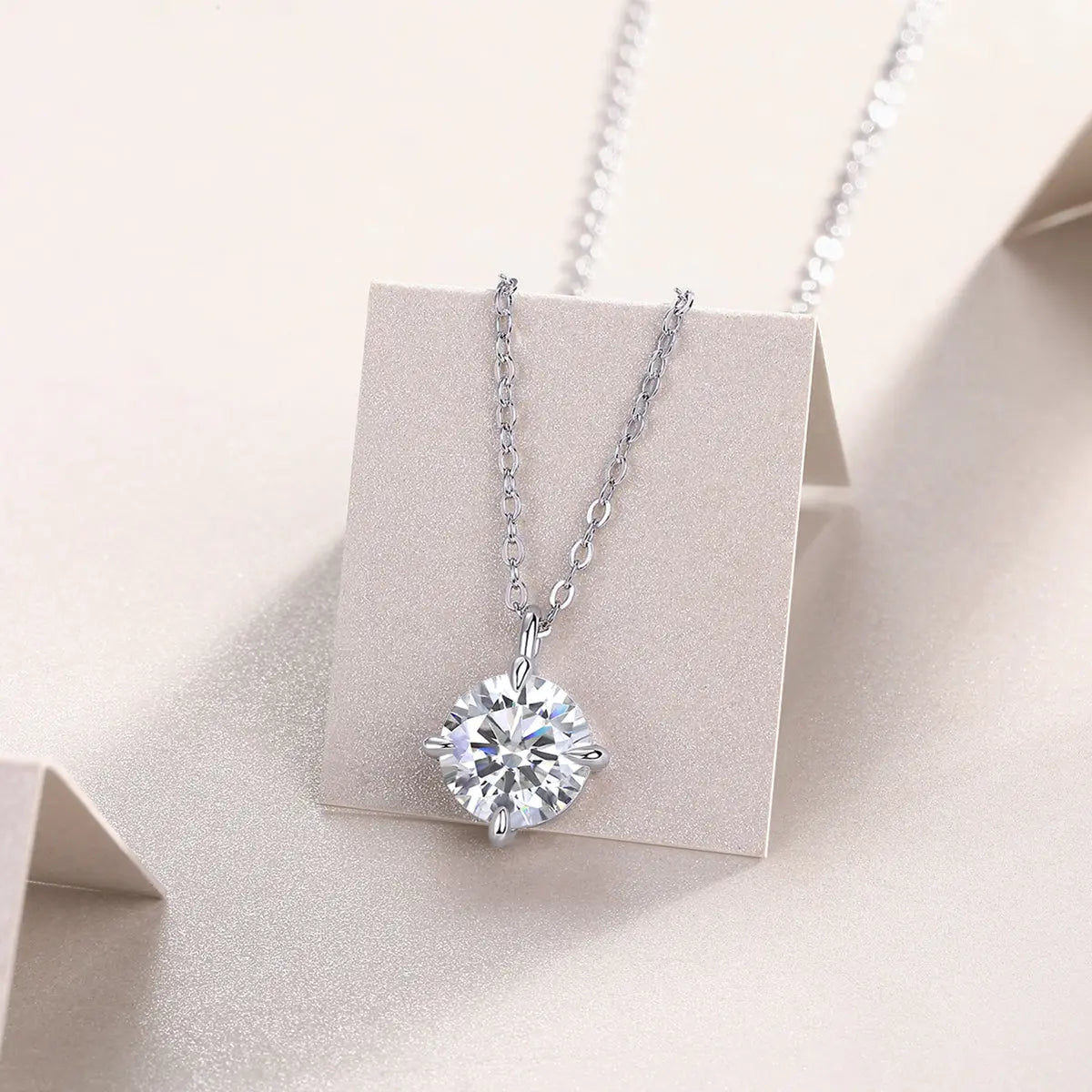1Round and Smooth Diamond Jewelry Piece Set with 2-Carat Moissan Diamonds, S925 Sterling Silver and Platinum-Plated Pendant 