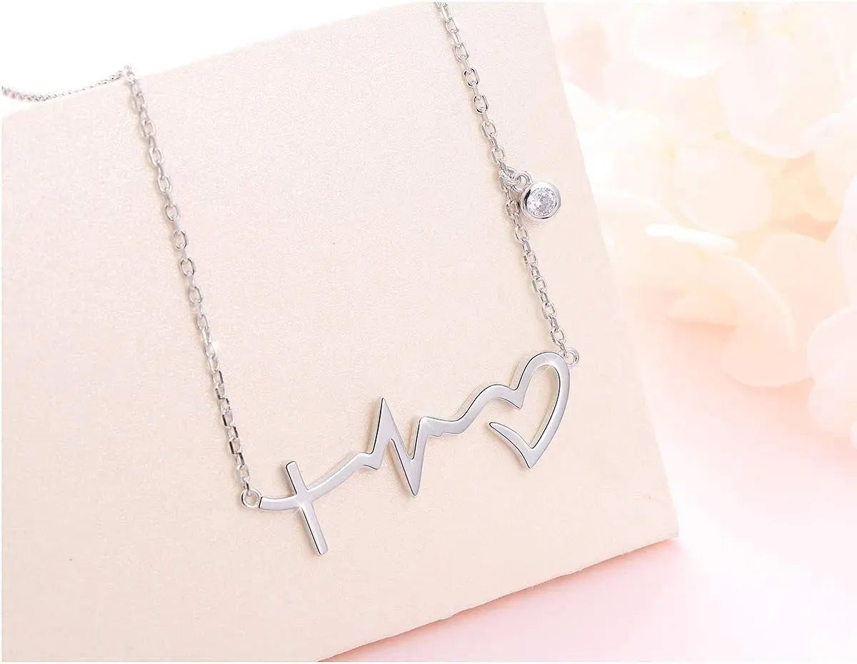 S925 Sterling Silver Faith Hope Love Cross Lifeline Heart Necklace Bracelet | Lifeline Heart Pendant Necklace Christian Jewelry Gifts for Women Inspirational Jewelry