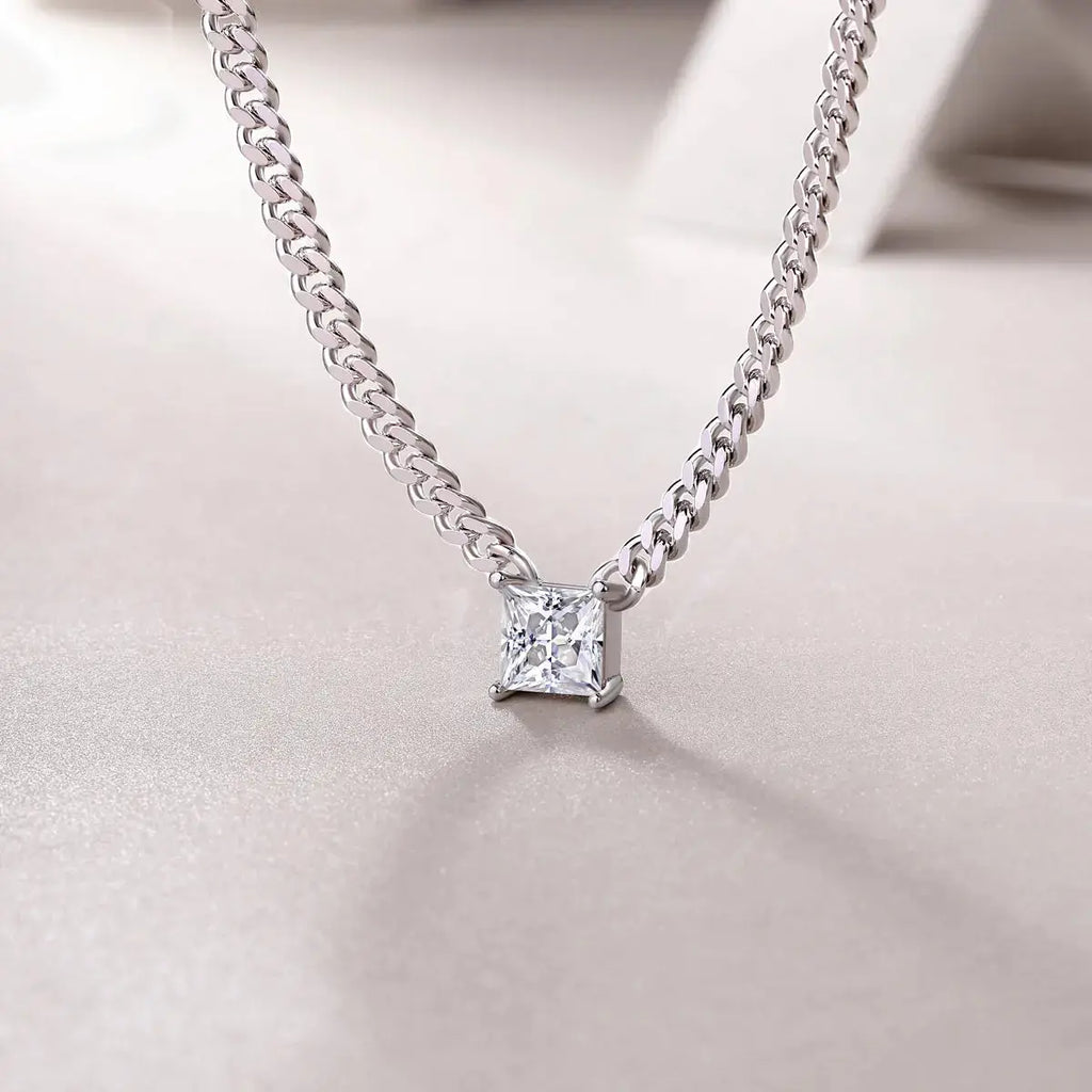 1Zhang Yang - A Fashionable And Luxurious Diamond Jewelry Pendant Set With Square Moissanite S925 Sterling Silver NP Collection