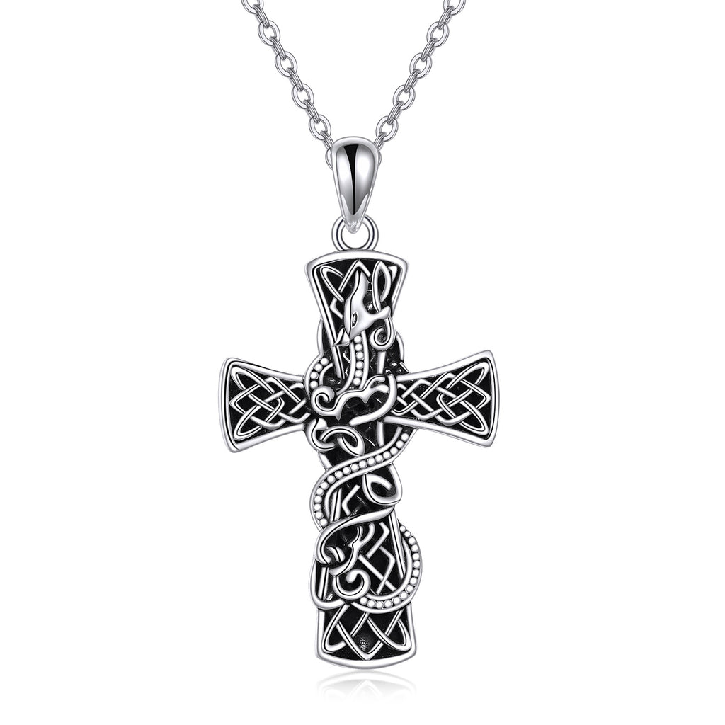 Cross Necklace Sterling Silver Cross Faith Celtic Dragon