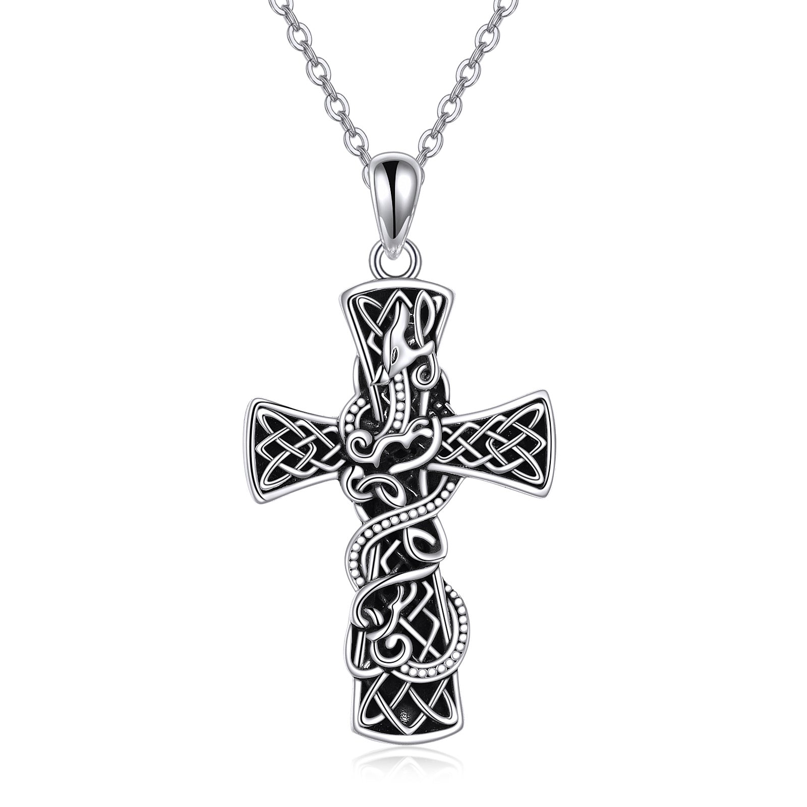 Cross Necklace Sterling Silver Cross Faith Celtic Dragon