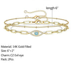 Dainty Gold Bracelets For Women, 14K Gold Filled Adjustable Layered Bracelet Cute Oval Chain  Bar Gold Bracelet