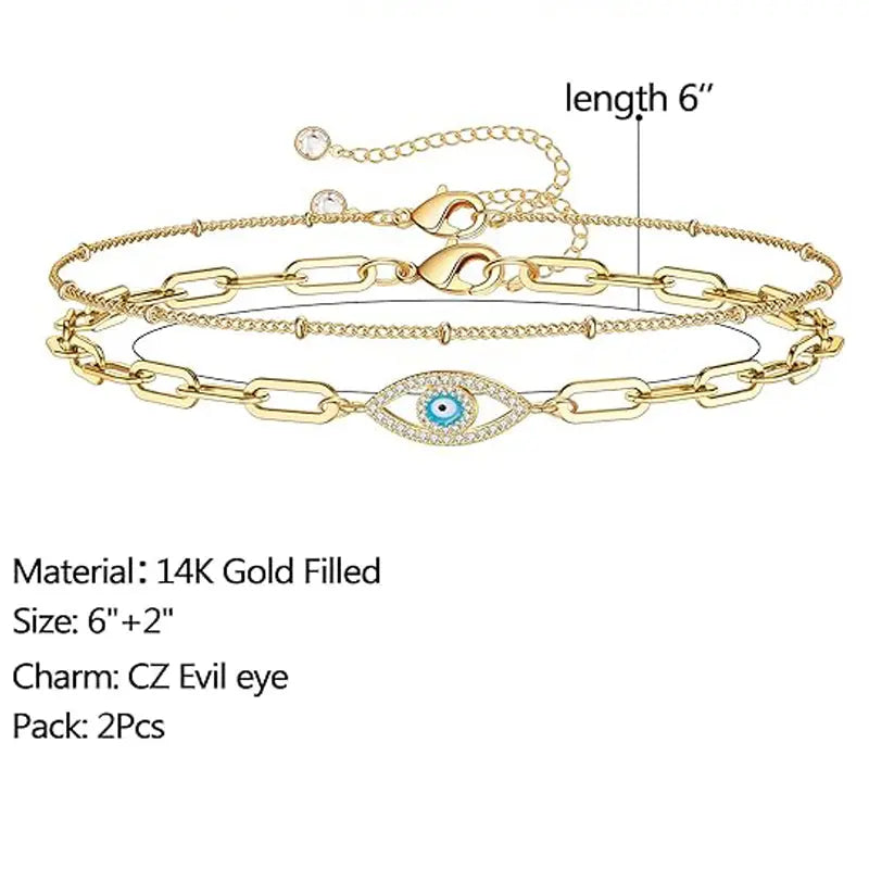 Dainty Gold Bracelets For Women, 14K Gold Filled Adjustable Layered Bracelet Cute Oval Chain  Bar Gold Bracelet