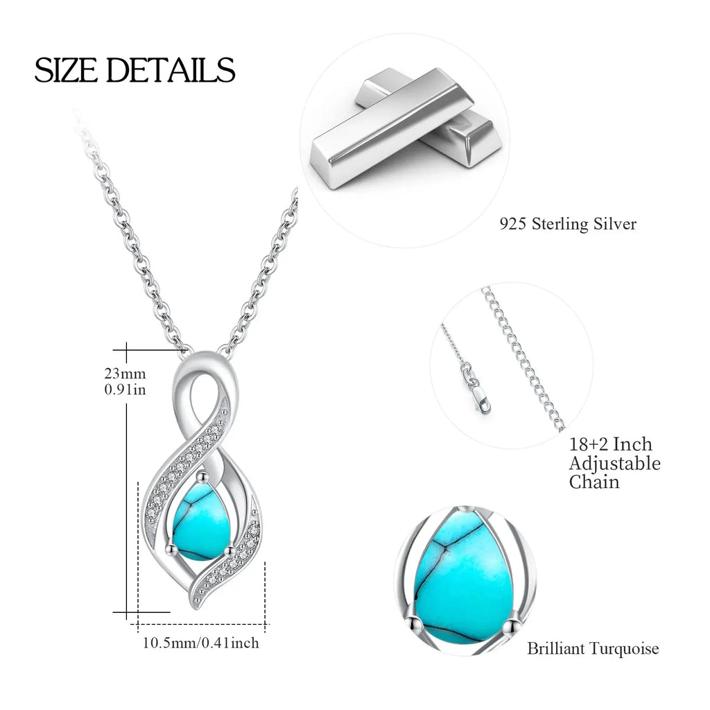 Turquoise Pendant Necklace 925 Sterling Silver 18K White Gold Plated 