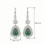 925 Sterling Silver Elegant Green Jadeite Jade Hulu Drop Earrings with CZ Halo