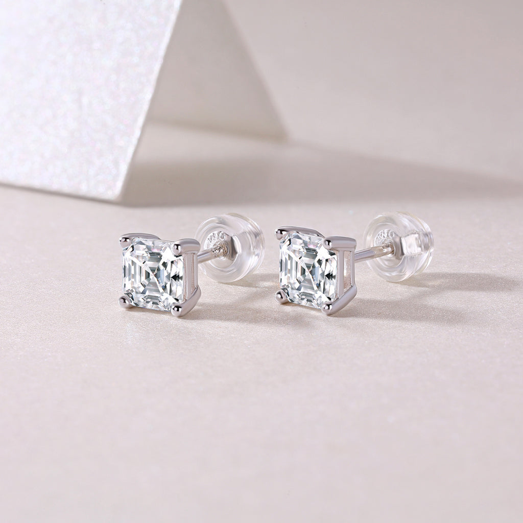 Unrestrained - Square Moissanite S925 Sterling Silver And Platinum-plated Earrings