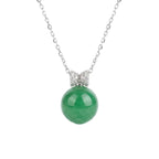925 Sterling Silver Exquisite Round Green Jade Pendant Necklace with Sparkling Diamond-Encrusted Bail NP Collection