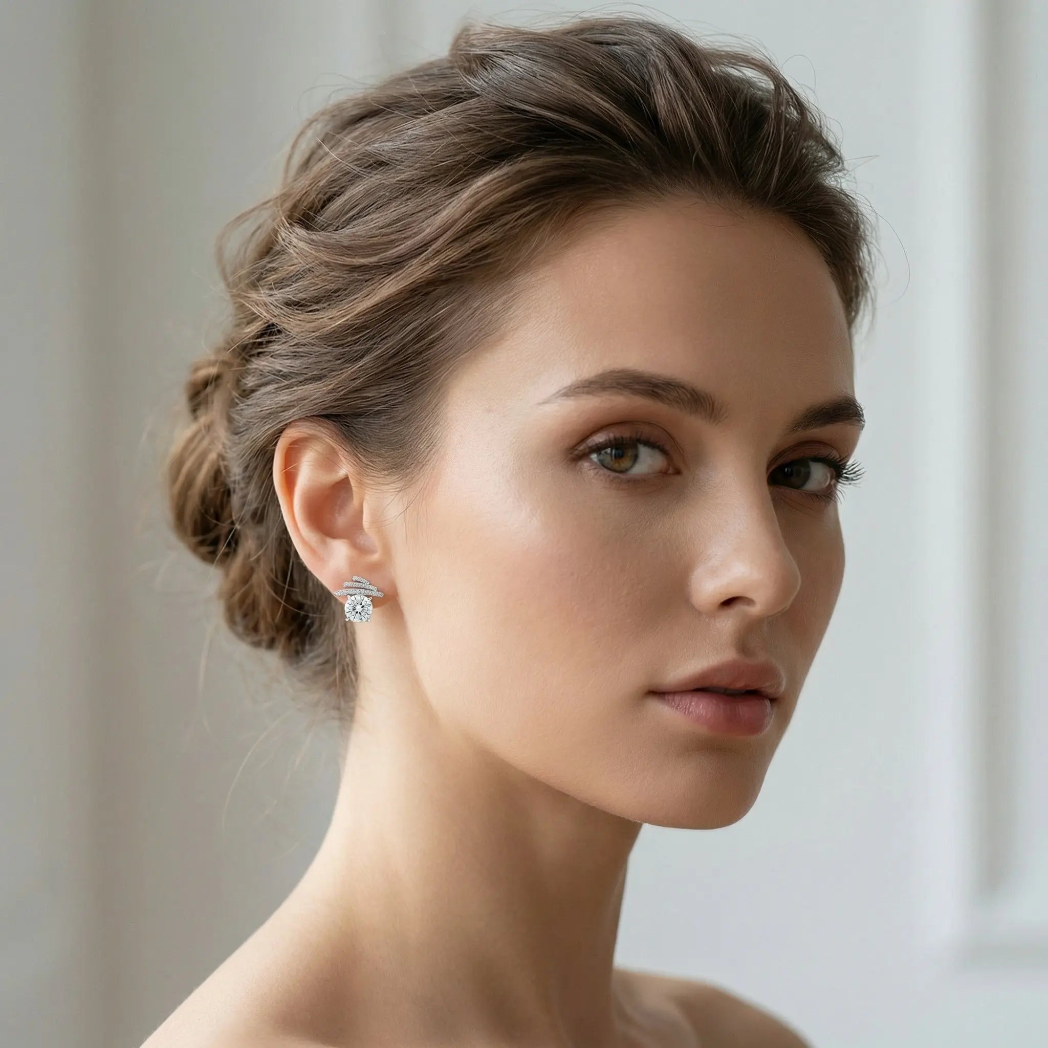 925 Sterling Silver Exquisite Radiant Sunny Earrings Studs with Sparkling Ribbon Accents and Shimmering Pavé Details NP Collection