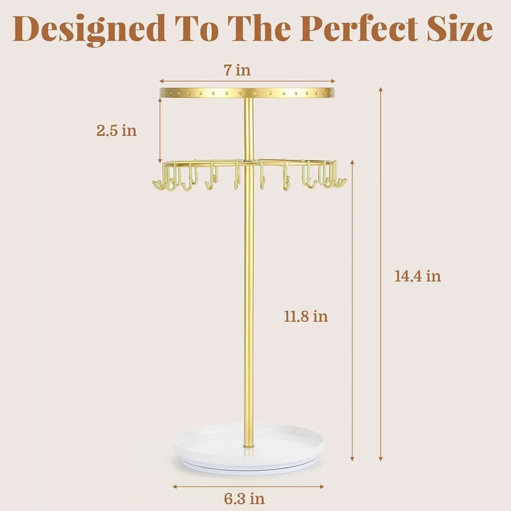 Necklace Holder 360° Rotating 3-Tier Jewelry Stand Display
