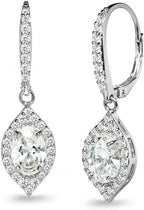 Sterling Silver Oval Dangle Leverback Earrings Made with AAA Cubic Zirconia