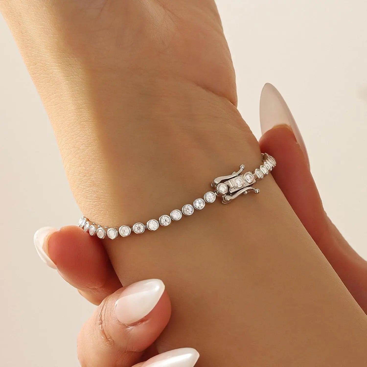 Bezel Tennis Bracelet 925 Silver Plated with 14K Gold round Cut Moissanite Gold 