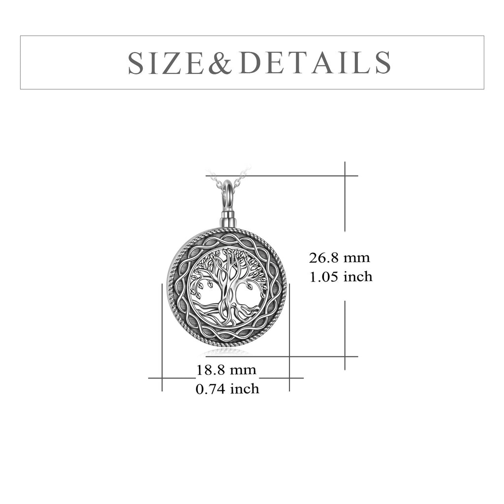Tree of Life Urn Necklace Sterling Silver Circle Cremation Pendant Necklace