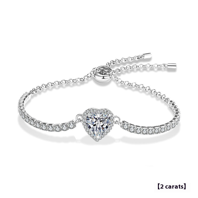 Simple All-match Sterling Silver Moissanite Heart Bracelet