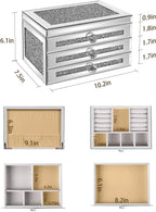 Jewelry Boxes for Women Modern Glass Jewelry Box Organizer 3-Layer 2 Drawers,Lots of Storage Space,Best Birthday Gifts for Women/Silver