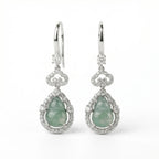 925 Sterling Silver Elegant Jadeite Gourd Drop Earrings with Shimmering Stone Accents in White Metal