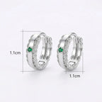 925 Sterling Silver Elegant Silver Green Emerald and Cubic Zirconia Huggie Hoop Earrings